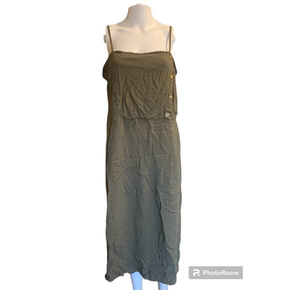Xhilaration Juniors Size XL Midi Dress Olive Green Cinch Waist Strappy Pockets - Picture 1 of 7